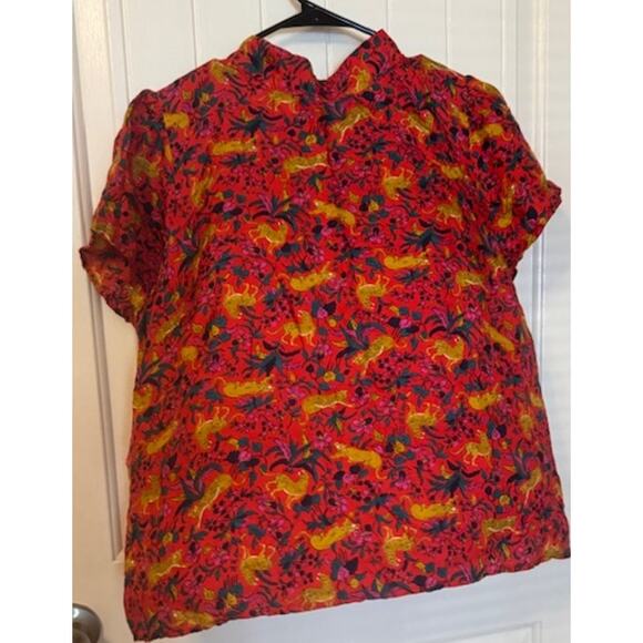 J. Crew Collection Silk Top Bow Back in Jungle Cat size 16 - Picture 5 of 9